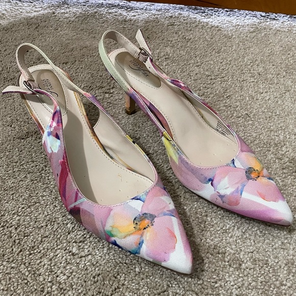 Alfani Stepnflex Pink Floral Sling Back Pointed Closed Toe Short Heels Women’s 7 - Picture 1 of 2